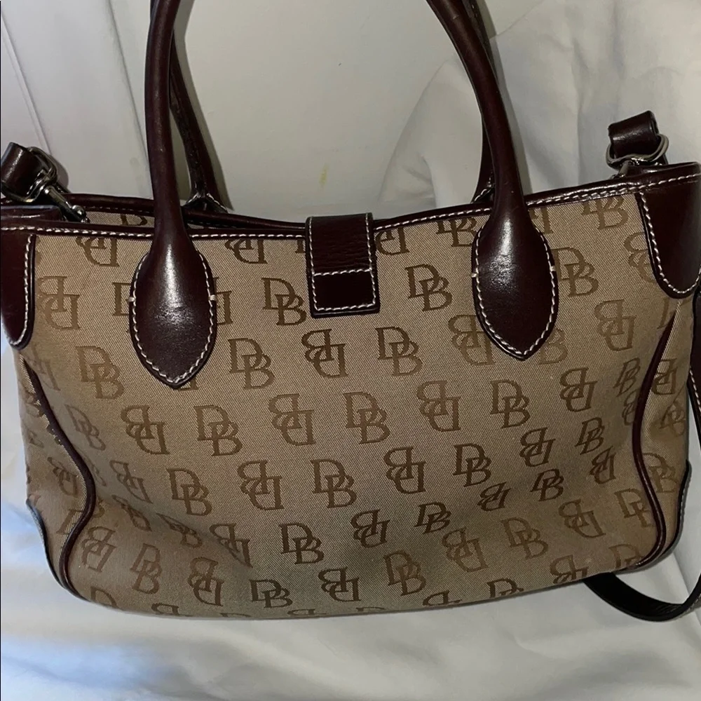 Dooney & Bourke Brown Satchel with Structured Shape and Monogram Pattern - Picture 6 of 13